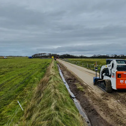Greppel en drainage langs het pad